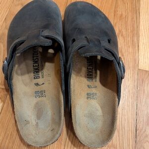 38 gently used Boston Birkenstock black oiled leather